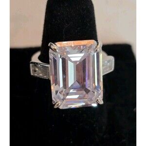 Vintage Sharon Emerald Cut Ring Clear Infinity Stone Silver Tone Size 6 #786
